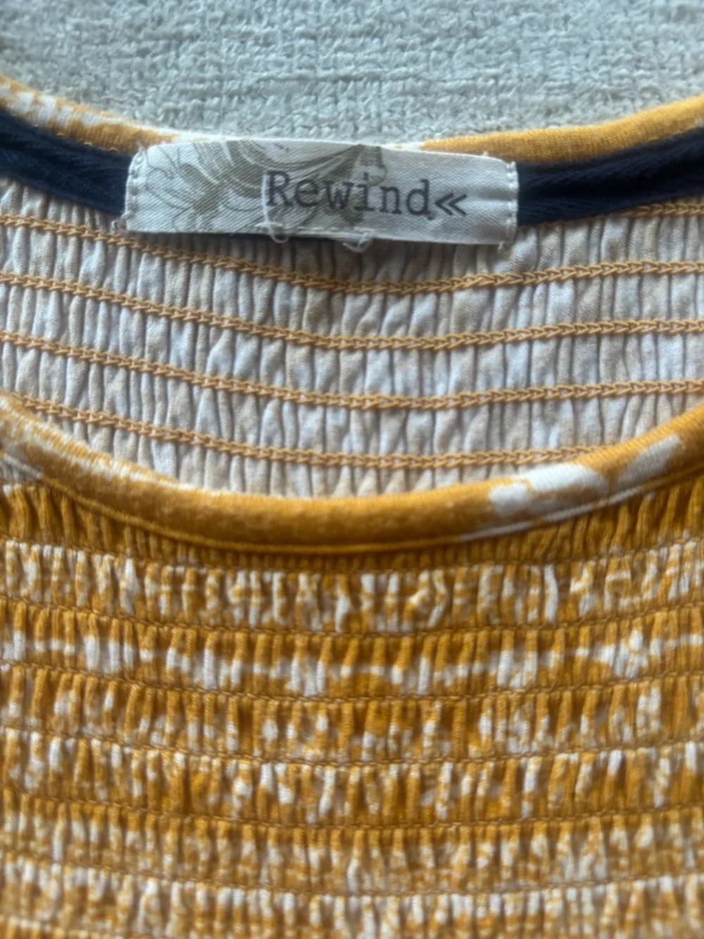 Rewind Mustard Boho Floral Smocked Tank | Lace Hem Babydoll Top | Size Small - Picture 3 of 4